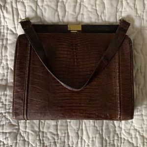 Vintage Brown Faux-Croc Leather & Gold Purse